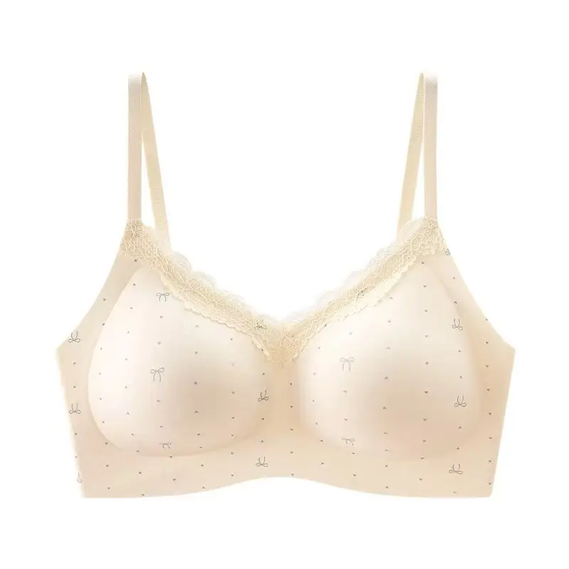 Original Lace Fixed-Cup French-Style Lingerie for Women with Small Busts, Seamless, Wireless Bra with Integrated Beautiful Back Design
