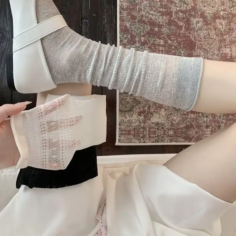 Ballet-Style Calf Socks for Women, Spring and Summer Thin Sweat-Absorbing Mid-Calf Socks, Mesh Breathable Slouch Socks, Miu-Style Long Socks — feature 11