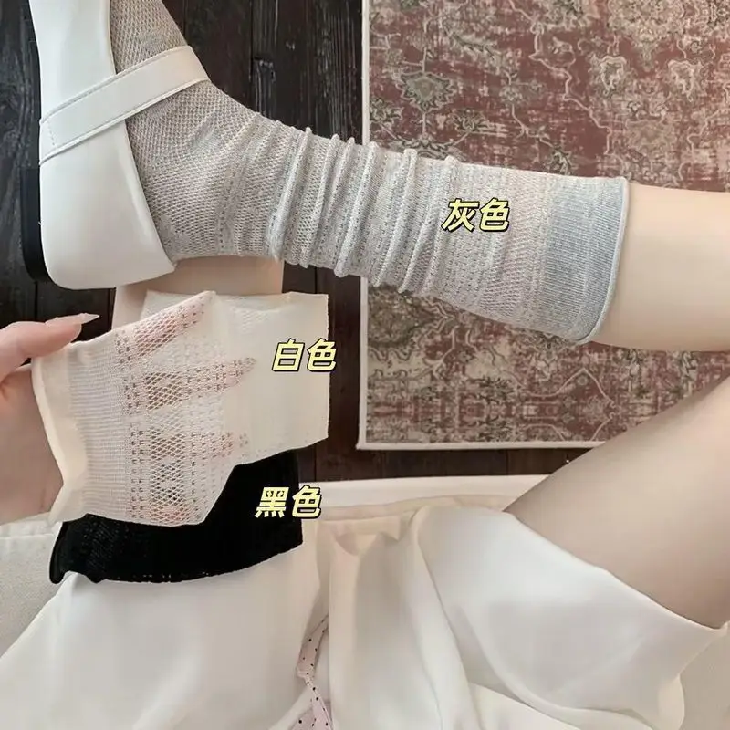 Ballet-Style Calf Socks for Women, Spring and Summer Thin Sweat-Absorbing Mid-Calf Socks, Mesh Breathable Slouch Socks, Miu-Style Long Socks — feature 4