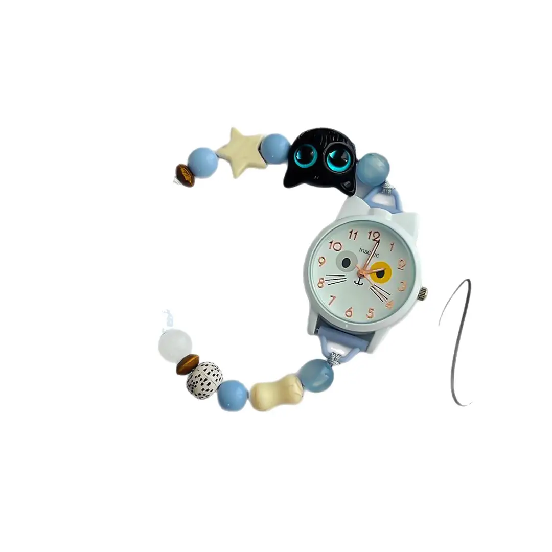 Cute Cat Beaded Bracelet Watch for Women, Ins Style Niche Student Quartz Watch, Adjustable, Cross-Border Wholesale
