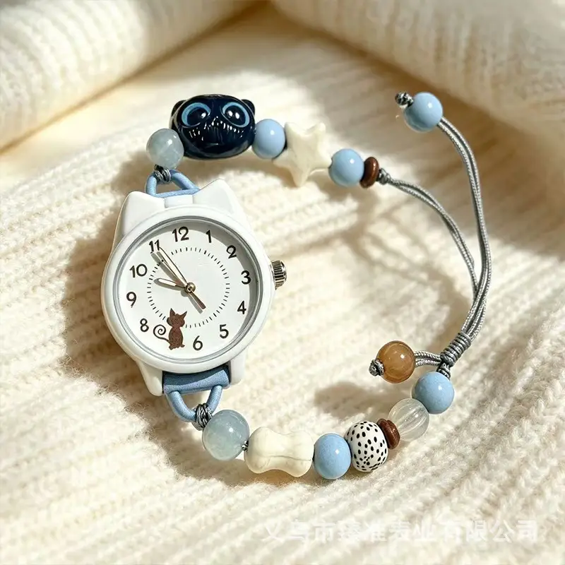 Cute Cat Beaded Bracelet Watch for Women, Ins Style Niche Student Quartz Watch, Adjustable, Cross-Border Wholesale — feature 1