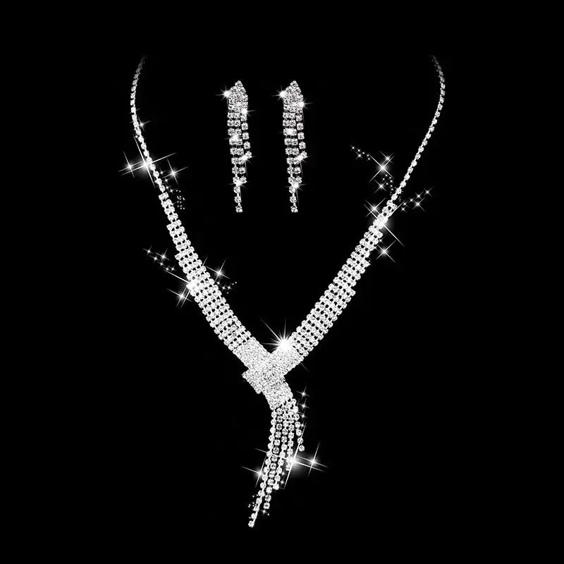 Cross-Border European and American Jewelry Sets, Bridal Necklaces and Earrings, Fashionable and High-End Jewelry, Versatile Clavicle Chain Accessories