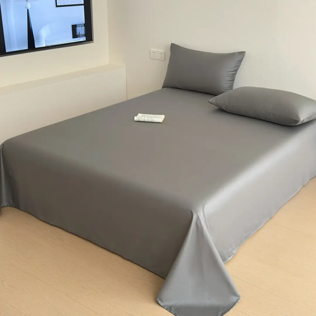 High-End 60-Count Long-Staple Cotton Pure Cotton Bed Sheet, Solid Color Pure Cotton Single-Piece Bed Cover, Soft and Silky Satin Series