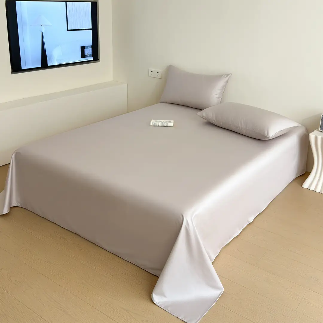 High-End 60-Count Long-Staple Cotton Pure Cotton Bed Sheet, Solid Color Pure Cotton Single-Piece Bed Cover, Soft and Silky Satin Series