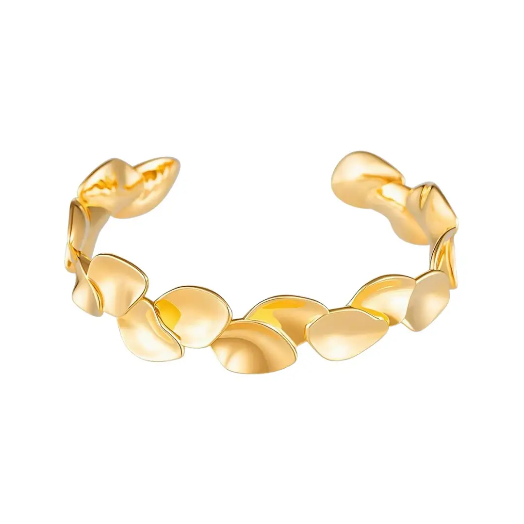 Leaf-Patterned Layered Open Bracelet for Women, Light Luxury Niche Resort-Style Fashionable High-End Wristband Arm Jewelry