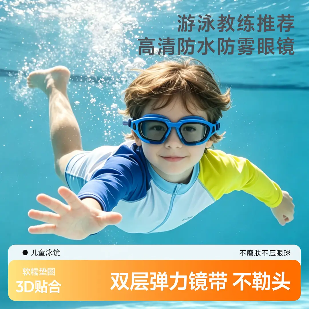 Children's Swimming Goggles Waterproof and Anti-Fog High-Definition Medium and Large Frame Swimming Goggles for Boys and Girls Professional Diving Goggles and Swimming Cap Set