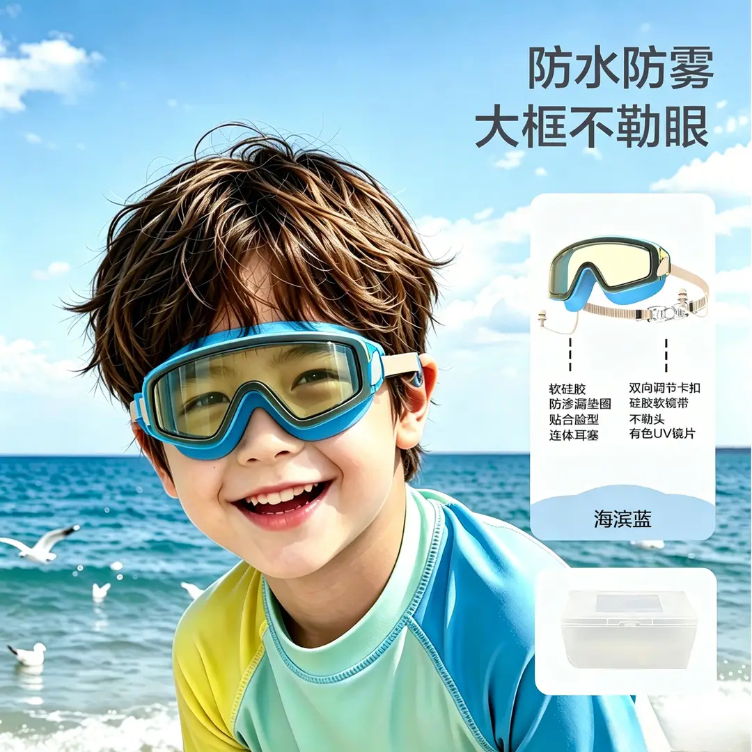 Children's Swimming Goggles Waterproof and Anti-Fog High-Definition Medium and Large Frame Swimming Goggles for Boys and Girls Professional Diving Goggles and Swimming Cap Set