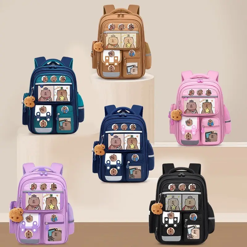 Schoolbags for Primary School Students, Boys and Girls in Grades 1, 2, and 6, Cartoon Spine-Protecting and Weight-Reducing Backpacks for Children Aged 6-12 Years Old