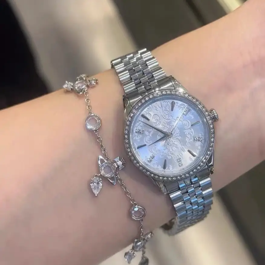 Empress Dowager's Same Model Watch, Tiktok Live-Streamed Women's Watch, Empress Dowager's Watch for Women, Embossed Blue, Ice Blue, White Moonlight, Snake Bone — feature 5