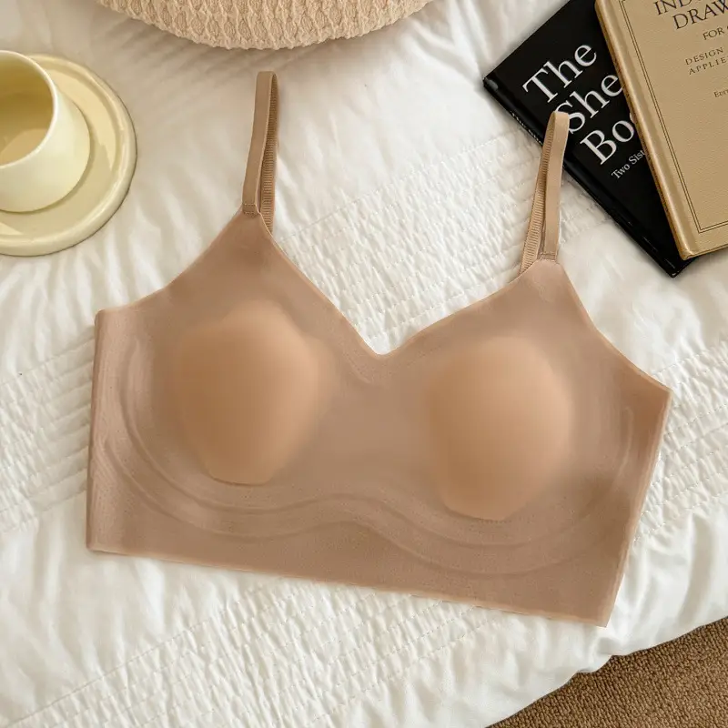Seamless Plus-Size Women's Underwear, Invisible Bra, Breathable Jelly Wrap Bra, Large Bust Minimizing Fixed Cup Bra for Women
