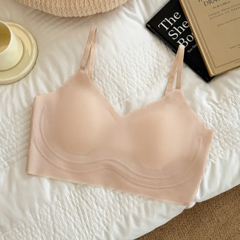 Seamless Plus-Size Women's Underwear, Invisible Bra, Breathable Jelly Wrap Bra, Large Bust Minimizing Fixed Cup Bra for Women