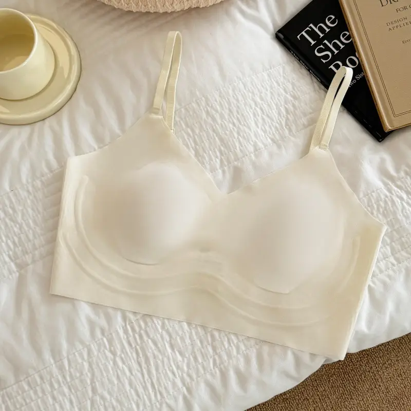 Seamless Plus-Size Women's Underwear, Invisible Bra, Breathable Jelly Wrap Bra, Large Bust Minimizing Fixed Cup Bra for Women