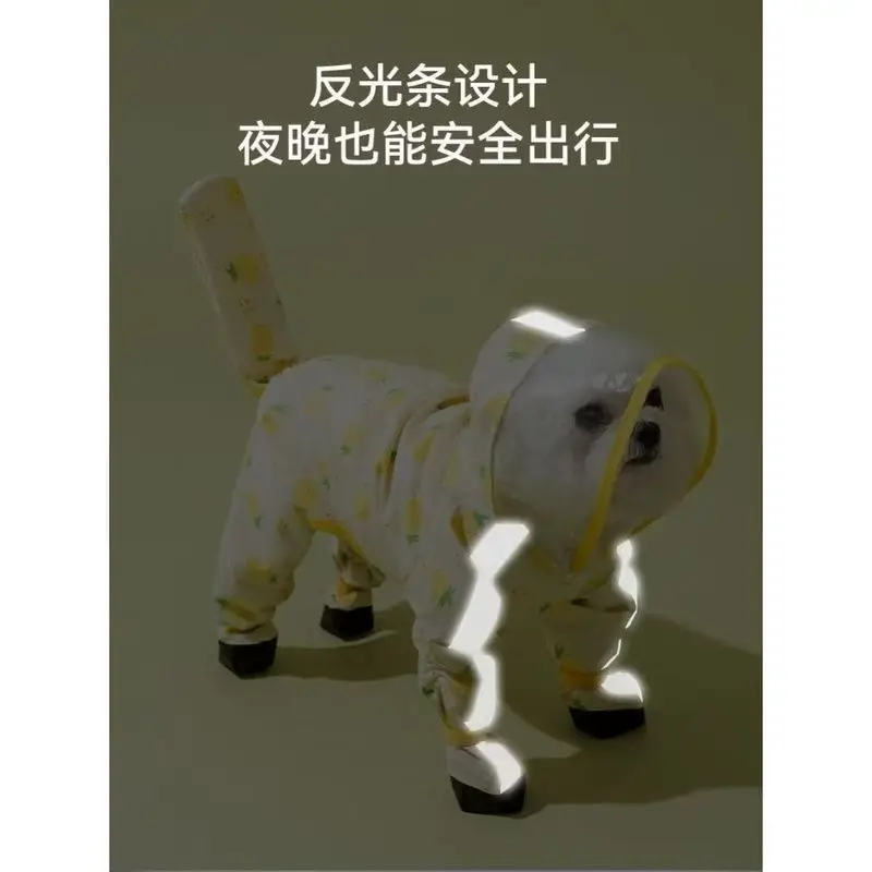 Upgraded Dog Fruit-Patterned Four-Legged Raincoat with Leash Attachment, Fully Waterproof Pet Rain Poncho, Pet Clothing to Prevent Dirt