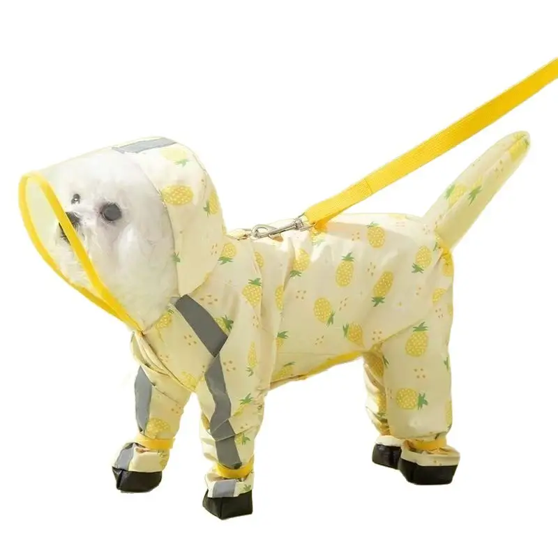 Upgraded Dog Fruit-Patterned Four-Legged Raincoat with Leash Attachment, Fully Waterproof Pet Rain Poncho, Pet Clothing to Prevent Dirt