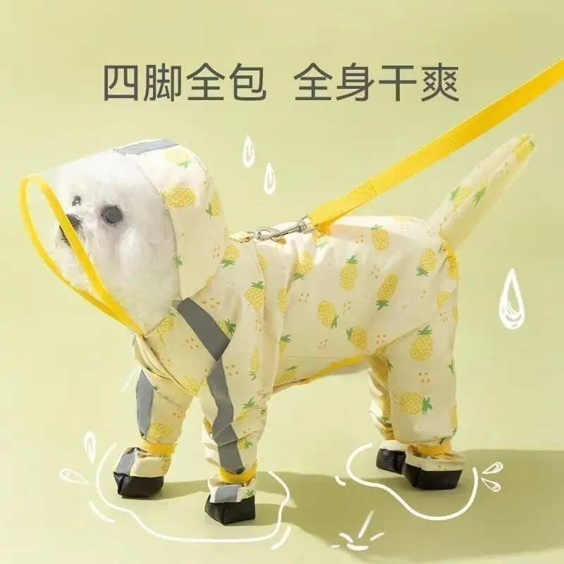 Upgraded Dog Fruit-Patterned Four-Legged Raincoat with Leash Attachment, Fully Waterproof Pet Rain Poncho, Pet Clothing to Prevent Dirt — feature 5