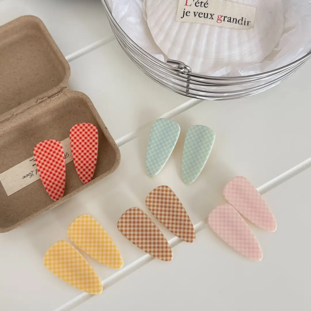 Korean-Style Fresh Plaid Water Drop Hair Clip, Girly Plaid Side Clip, Versatile Hairpin for Bangs, College Style Side Clip
