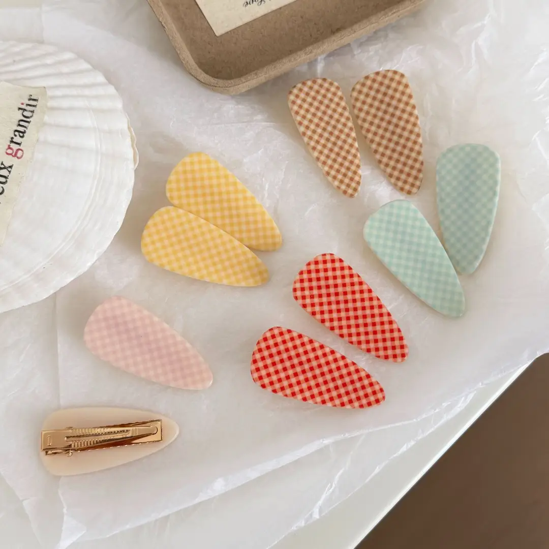 Korean-Style Fresh Plaid Water Drop Hair Clip, Girly Plaid Side Clip, Versatile Hairpin for Bangs, College Style Side Clip