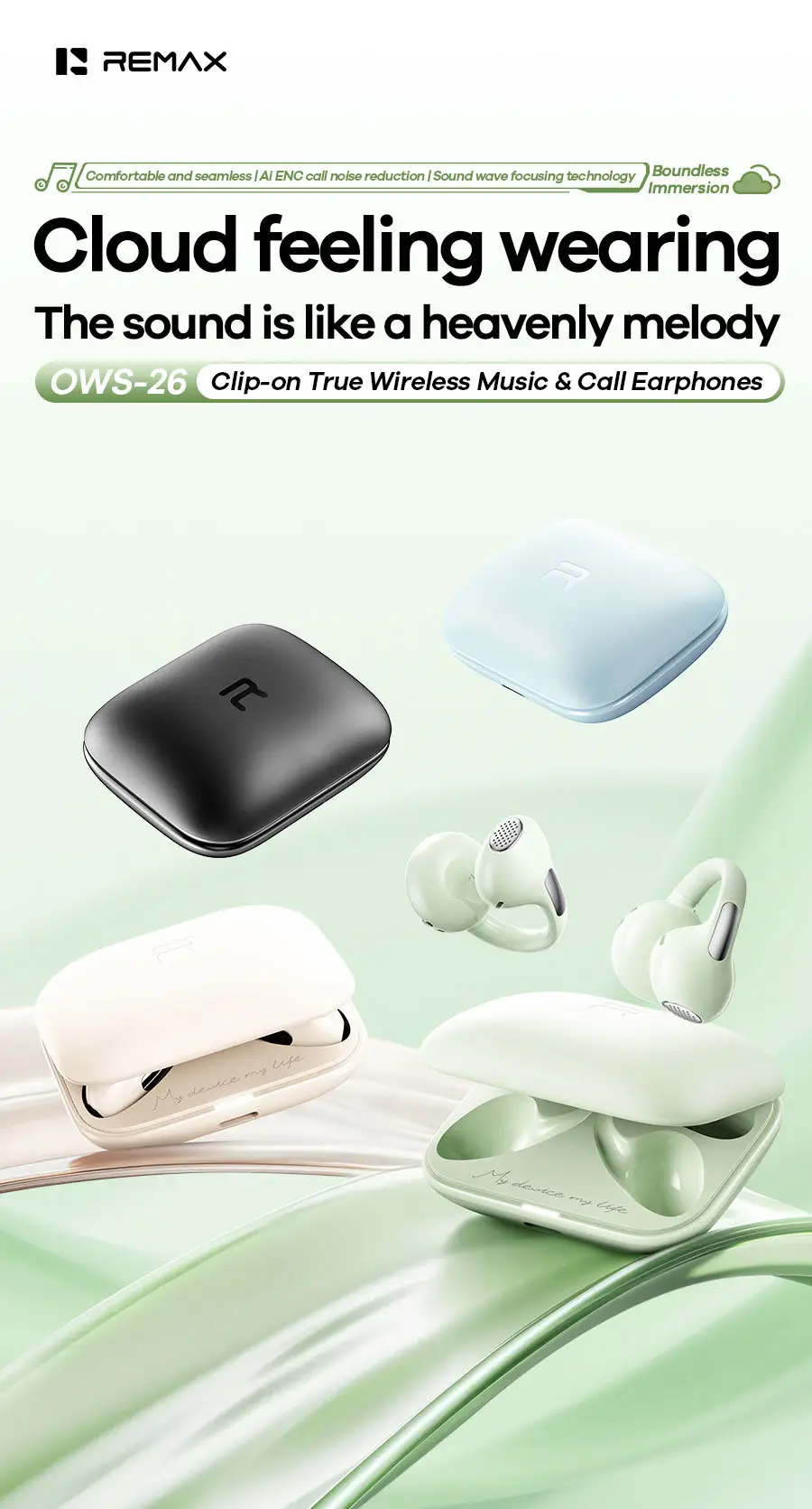 Remax Ear Clip-Type True Wireless Bluetooth Headphones Ows Open-Type Non-In-Ear Sports Headphones Enc Noise Reduction Call — feature 14