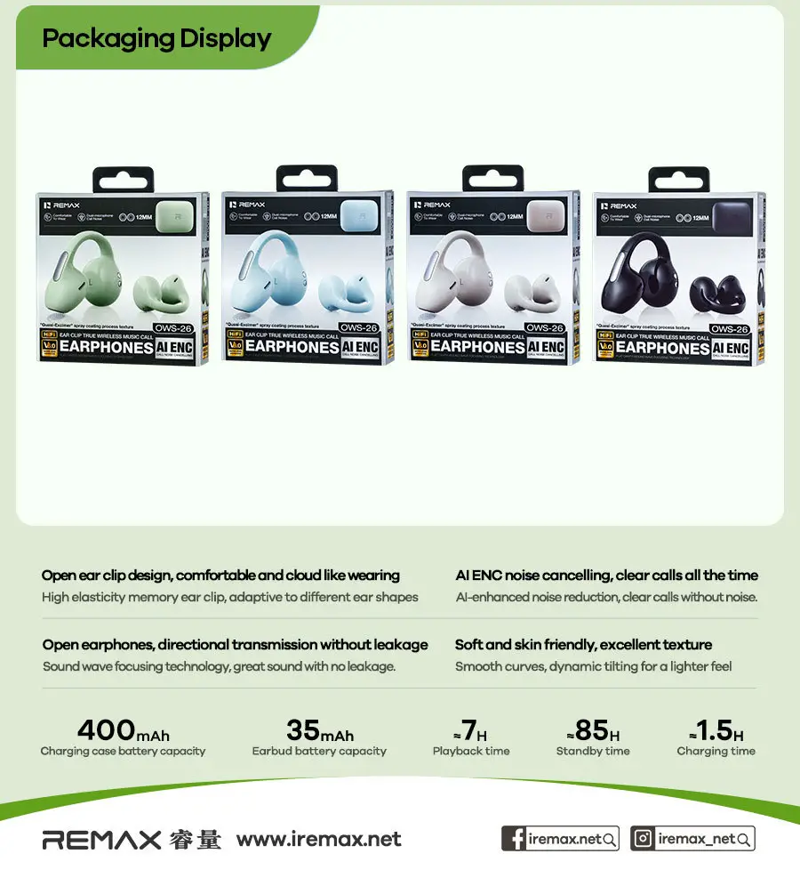 Remax Ear Clip-Type True Wireless Bluetooth Headphones Ows Open-Type Non-In-Ear Sports Headphones Enc Noise Reduction Call — feature 22