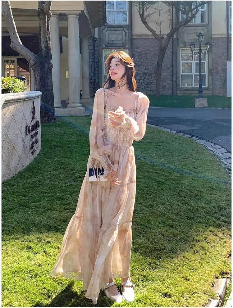 French-Style Printed Chiffon Dress for Women, 2026 Spring and Autumn New Model, Gentle and Elegant, Slimming and Stunning, Popular Fairy-Style Long Dress — feature 10