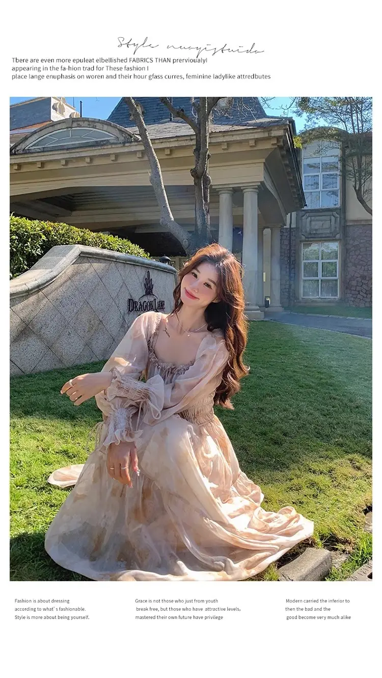 French-Style Printed Chiffon Dress for Women, 2026 Spring and Autumn New Model, Gentle and Elegant, Slimming and Stunning, Popular Fairy-Style Long Dress — feature 12