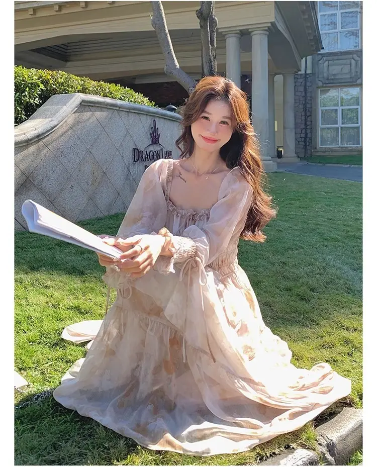 French-Style Printed Chiffon Dress for Women, 2026 Spring and Autumn New Model, Gentle and Elegant, Slimming and Stunning, Popular Fairy-Style Long Dress — feature 13