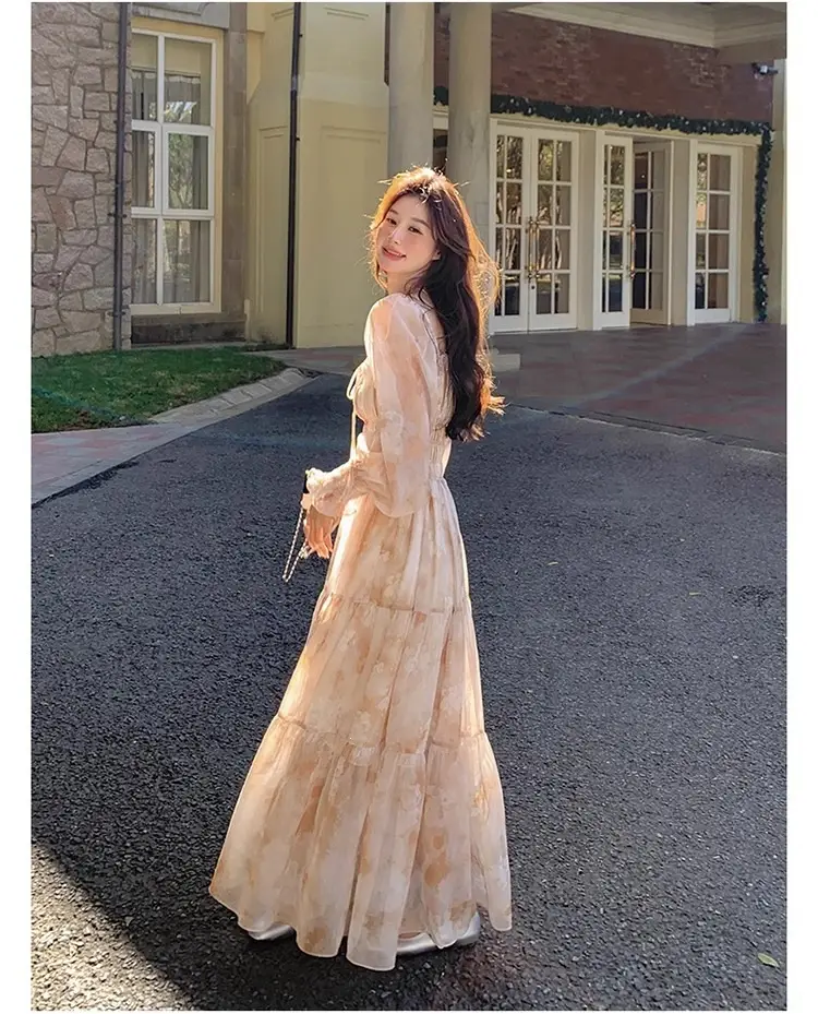 French-Style Printed Chiffon Dress for Women, 2026 Spring and Autumn New Model, Gentle and Elegant, Slimming and Stunning, Popular Fairy-Style Long Dress — feature 14