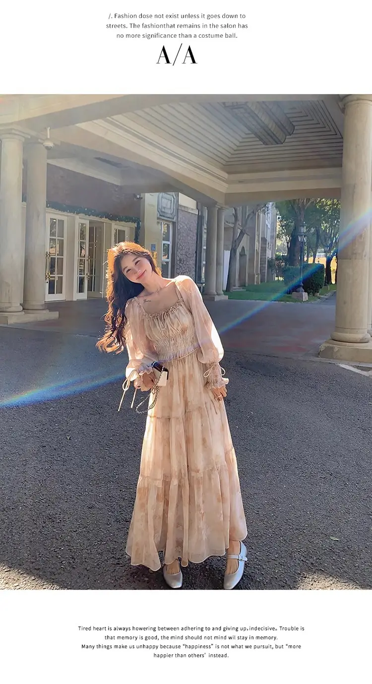 French-Style Printed Chiffon Dress for Women, 2026 Spring and Autumn New Model, Gentle and Elegant, Slimming and Stunning, Popular Fairy-Style Long Dress — feature 15