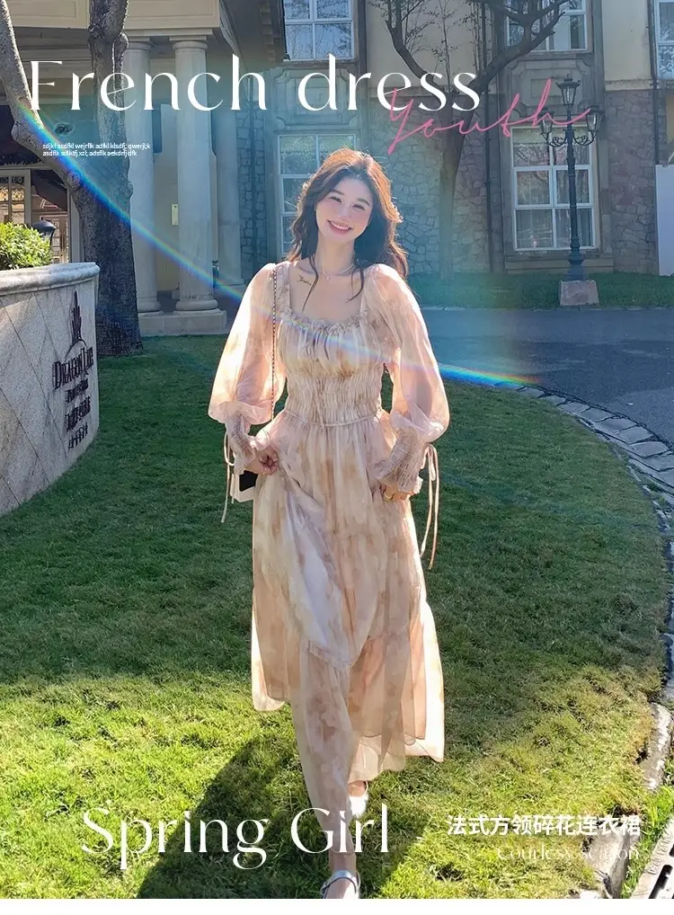 French-Style Printed Chiffon Dress for Women, 2026 Spring and Autumn New Model, Gentle and Elegant, Slimming and Stunning, Popular Fairy-Style Long Dress — feature 3