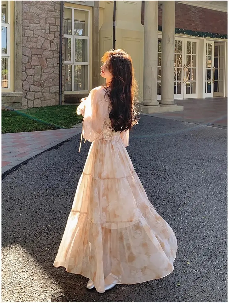French-Style Printed Chiffon Dress for Women, 2026 Spring and Autumn New Model, Gentle and Elegant, Slimming and Stunning, Popular Fairy-Style Long Dress — feature 5
