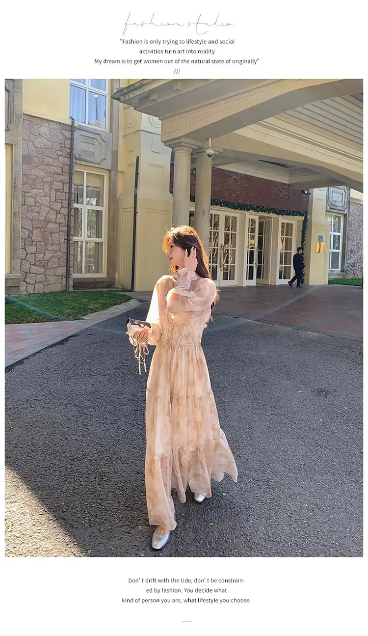 French-Style Printed Chiffon Dress for Women, 2026 Spring and Autumn New Model, Gentle and Elegant, Slimming and Stunning, Popular Fairy-Style Long Dress — feature 6