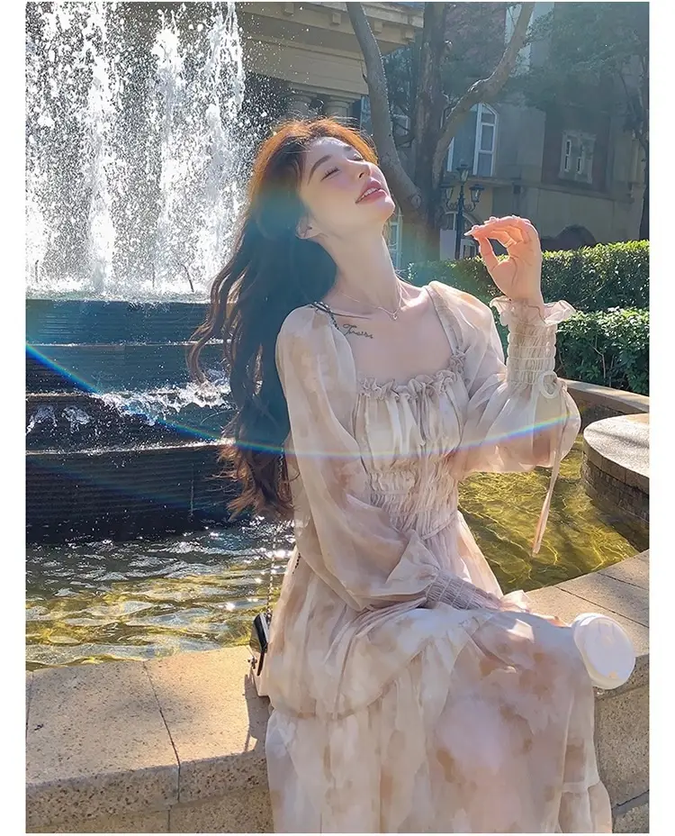 French-Style Printed Chiffon Dress for Women, 2026 Spring and Autumn New Model, Gentle and Elegant, Slimming and Stunning, Popular Fairy-Style Long Dress — feature 7