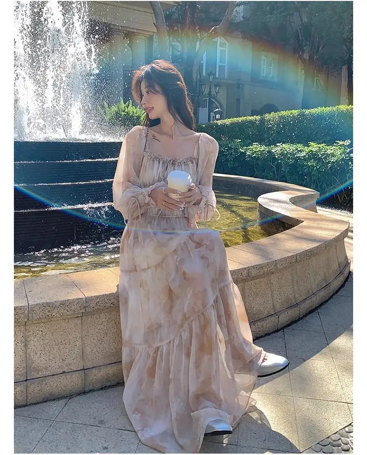 French-Style Printed Chiffon Dress for Women, 2026 Spring and Autumn New Model, Gentle and Elegant, Slimming and Stunning, Popular Fairy-Style Long Dress — feature 8
