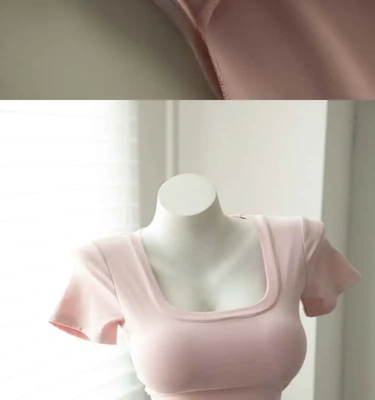 T-Shirt with Bra Padding for Small Busts, Summer Style, Enhances Appearance of Bust, Inner Wear Tank Top with Chest Pads, Short Sleeve — feature 17