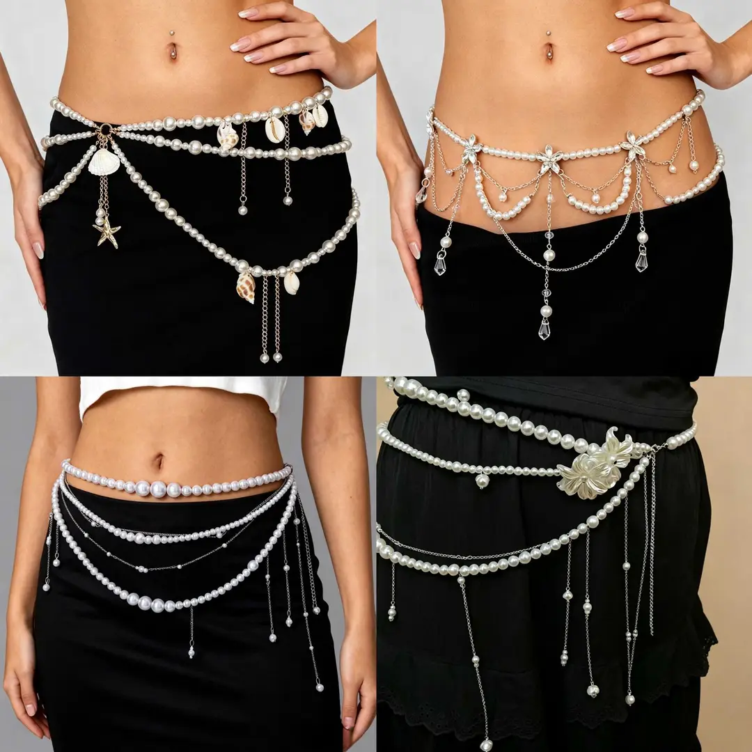 European and American Cross-Border Pearl Starfish Shell Pendant Multi-Layered Waist Chain Belt Holiday Style High-End Accessories Wholesale