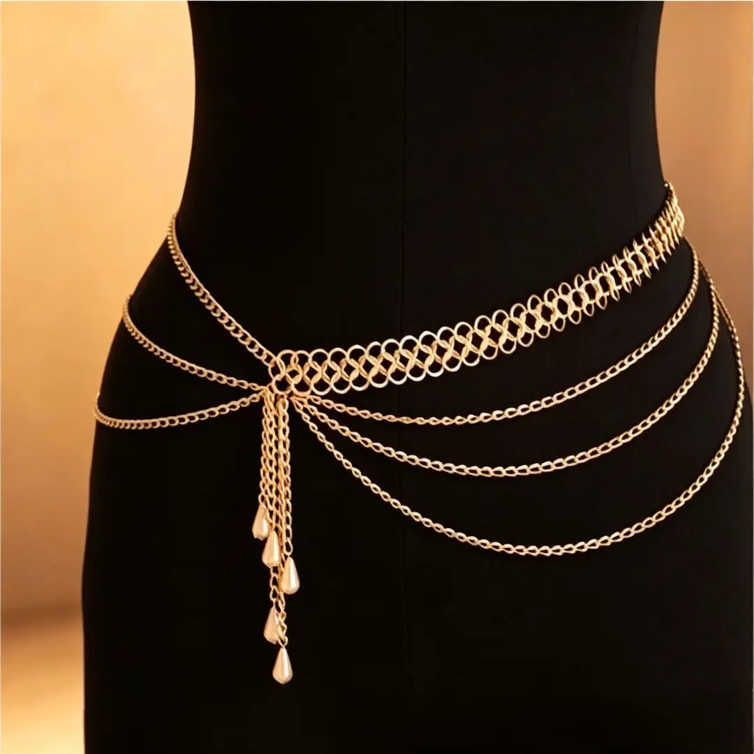 European and American Cross-Border Pearl Starfish Shell Pendant Multi-Layered Waist Chain Belt Holiday Style High-End Accessories Wholesale