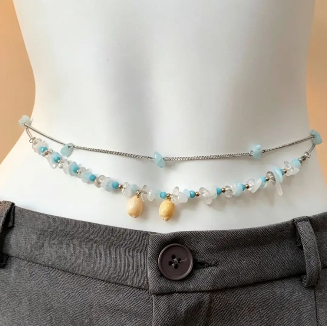 European and American Cross-Border Pearl Starfish Shell Pendant Multi-Layered Waist Chain Belt Holiday Style High-End Accessories Wholesale