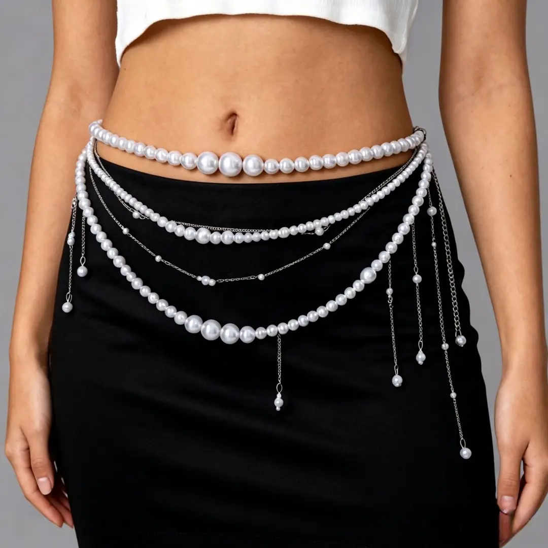European and American Cross-Border Pearl Starfish Shell Pendant Multi-Layered Waist Chain Belt Holiday Style High-End Accessories Wholesale