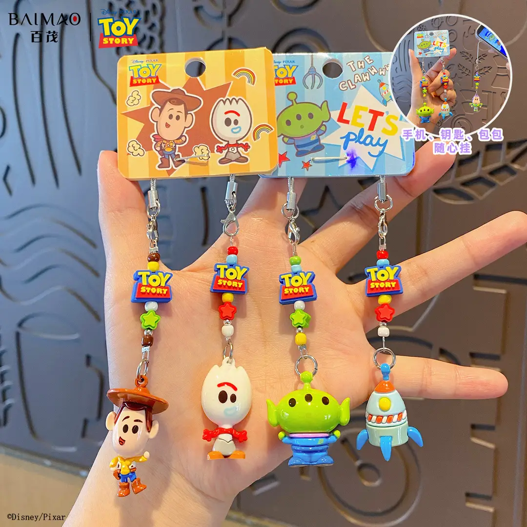 Authentic Toy Story Cute Beaded Keychain Cartoon Adorable Buzz Lightyear Doll Keychain Bag Pendant