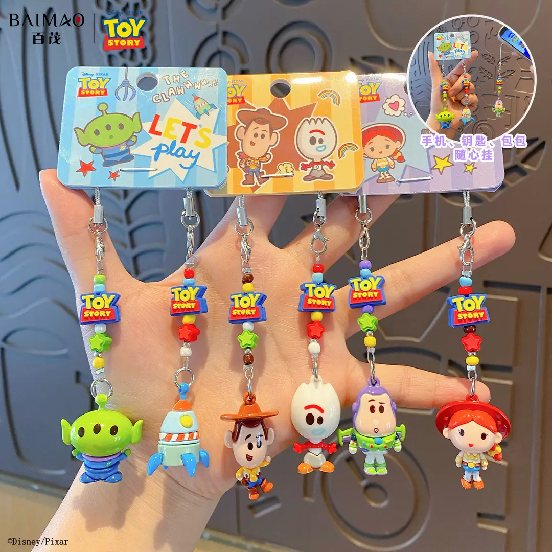 Authentic Toy Story Cute Beaded Keychain Cartoon Adorable Buzz Lightyear Doll Keychain Bag Pendant