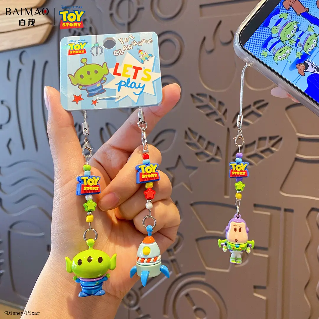 Authentic Toy Story Cute Beaded Keychain Cartoon Adorable Buzz Lightyear Doll Keychain Bag Pendant