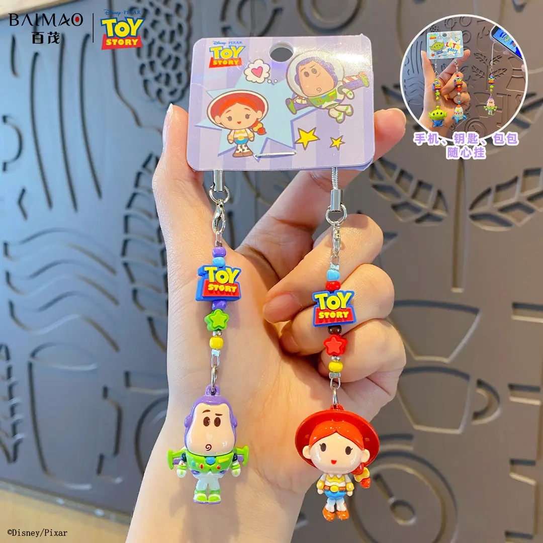 Authentic Toy Story Cute Beaded Keychain Cartoon Adorable Buzz Lightyear Doll Keychain Bag Pendant