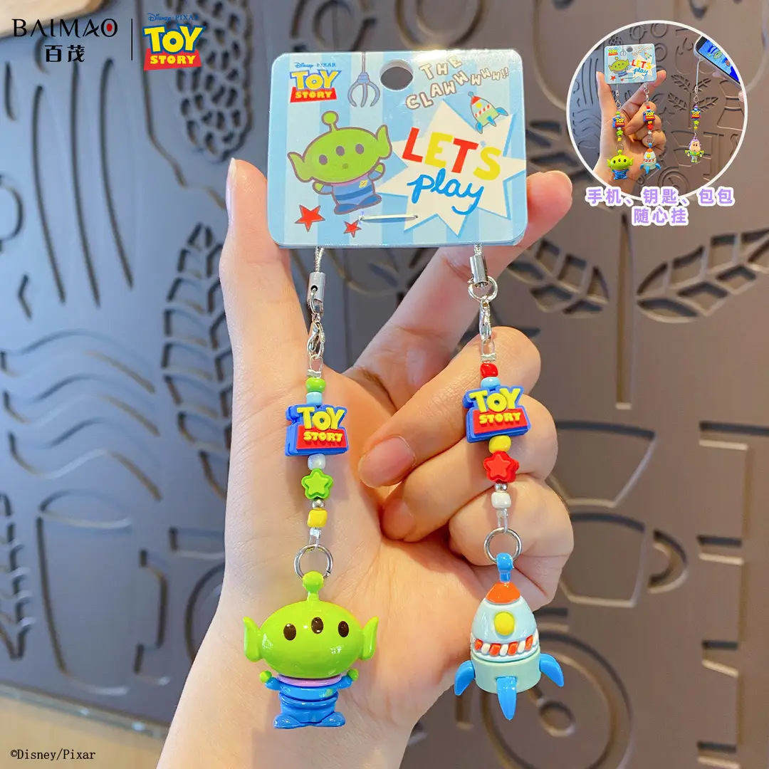 Authentic Toy Story Cute Beaded Keychain Cartoon Adorable Buzz Lightyear Doll Keychain Bag Pendant