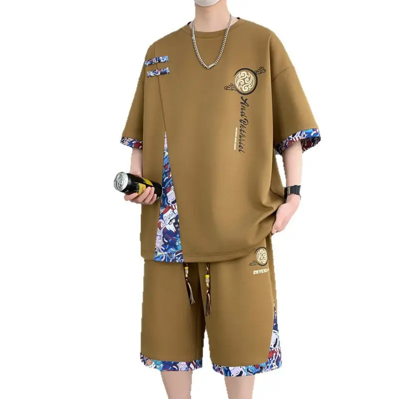 2026 Men's Summer Sports Suit Ice Silk Short-Sleeve T-Shirt Casual Shorts Set Youth Trendy New Style