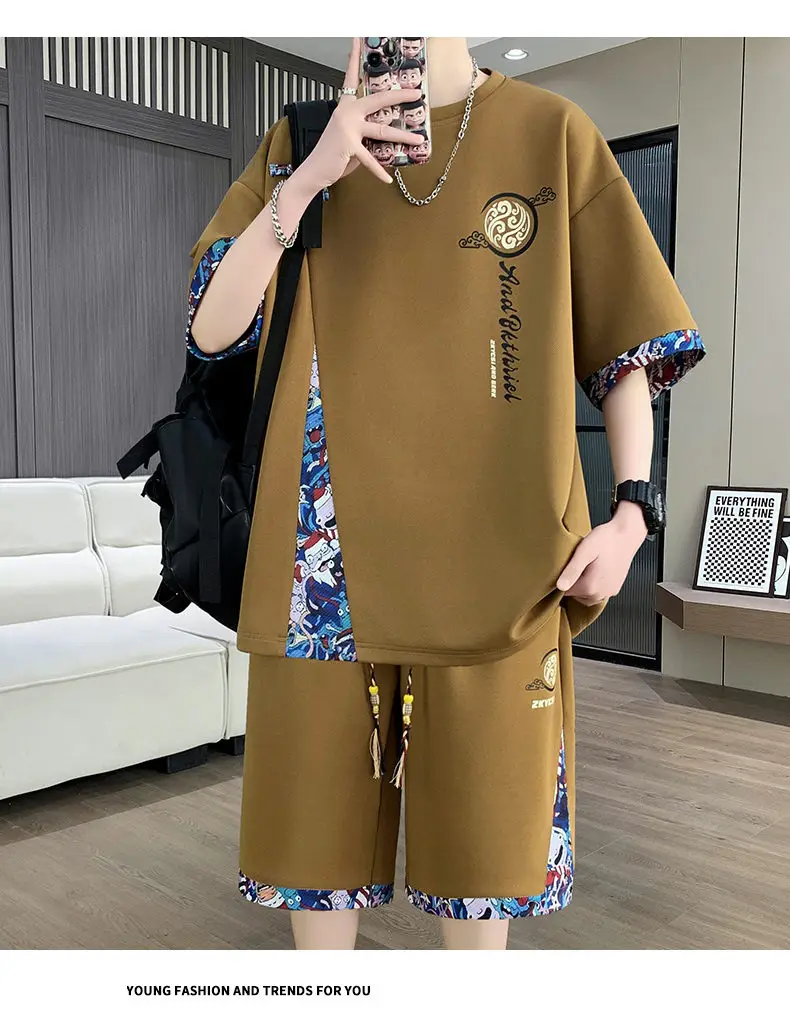 2026 Men's Summer Sports Suit Ice Silk Short-Sleeve T-Shirt Casual Shorts Set Youth Trendy New Style — feature 12