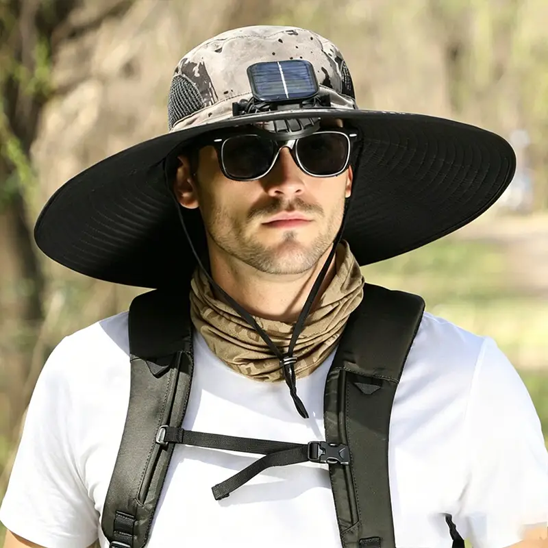 Solar Fan Hat for Men, Summer Outdoor Mountaineering and Fishing, Anti-Uv, Sunshade, Waterproof, Multi-Functional Fisherman Hat