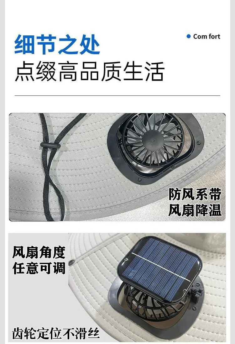 Solar Fan Hat for Men, Summer Outdoor Mountaineering and Fishing, Anti-Uv, Sunshade, Waterproof, Multi-Functional Fisherman Hat — feature 3