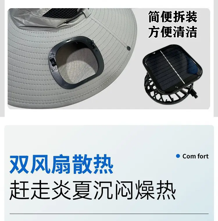 Solar Fan Hat for Men, Summer Outdoor Mountaineering and Fishing, Anti-Uv, Sunshade, Waterproof, Multi-Functional Fisherman Hat — feature 4