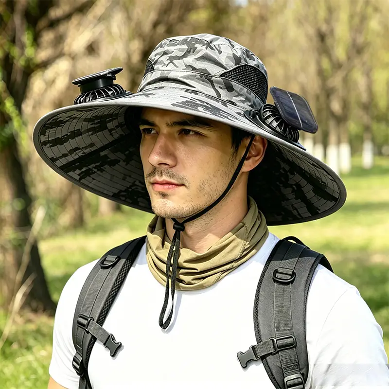 Solar Fan Hat for Men, Summer Outdoor Mountaineering and Fishing, Anti-Uv, Sunshade, Waterproof, Multi-Functional Fisherman Hat