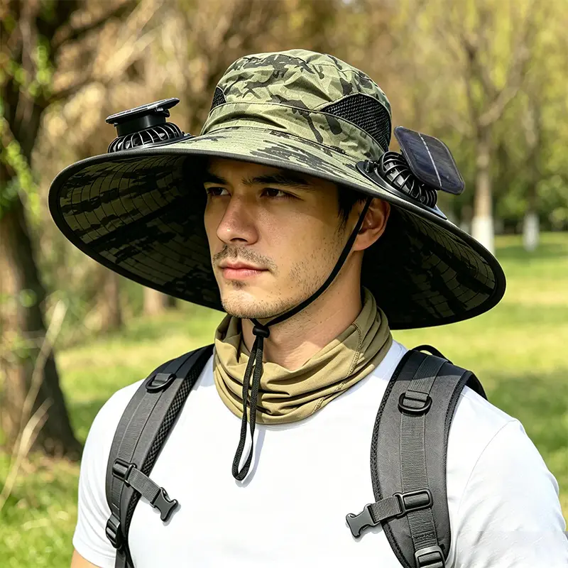 Solar Fan Hat for Men, Summer Outdoor Mountaineering and Fishing, Anti-Uv, Sunshade, Waterproof, Multi-Functional Fisherman Hat